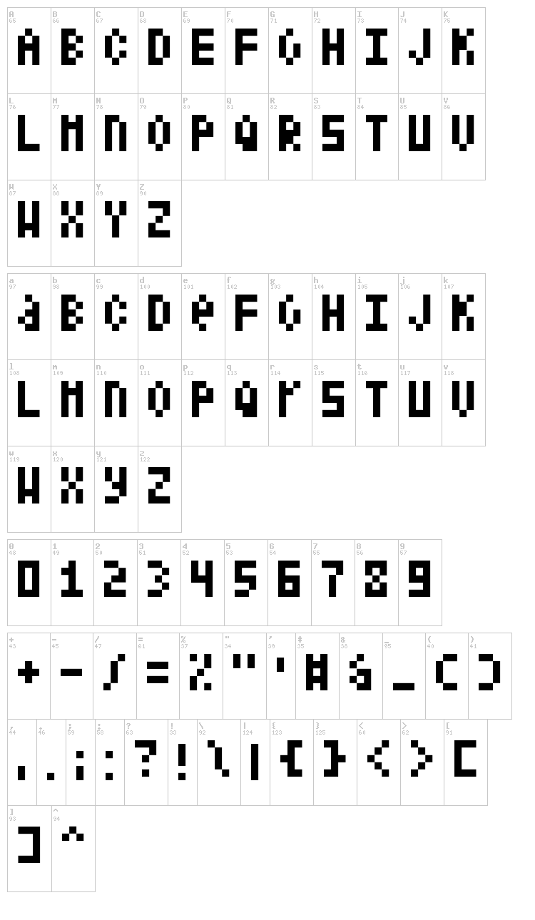 Shelter Code font map